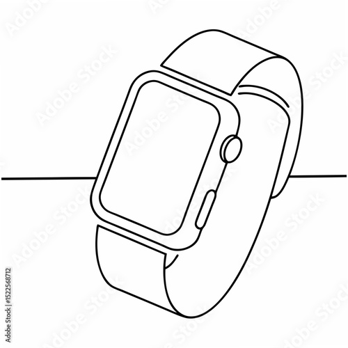 Minimalist line art illustration of a modern smartwatch with transparent background