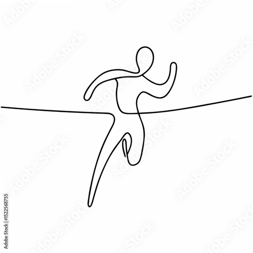 Minimalist line drawing of a runner crossing the finish line in an abstract continuous design.
