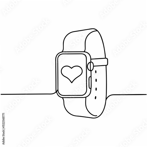 Minimalist line drawing of a smartwatch featuring a heart icon design suitable for health and fitness concepts