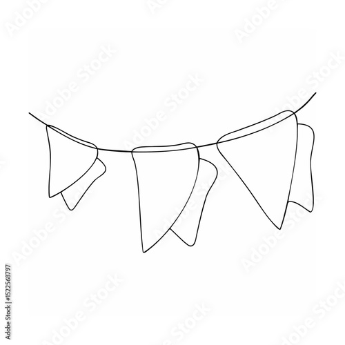Simple black and white hand drawn garland of triangle pennant flags festive celebration