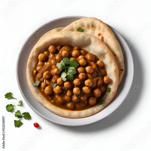 plate of chole bhature, spicy chickpea vegetarian isolated on transparent white background