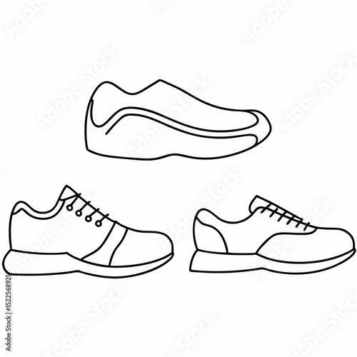 Outlined shoe collection in a minimalist style perfect for sportswear and apparel design on a clean background.