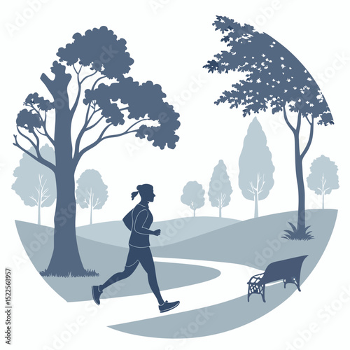 Running in the park silhouette a serene illustration of fitness and healthy lifestyle in nature.