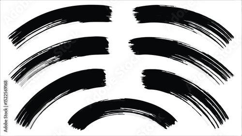 Abstract brush strokes in black ink forming curved lines on a white background art design element