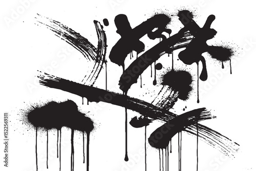 Dynamic black ink splatter artwork with expressive brush strokes. Ideal for urban decor, posters, and graphic projects. Perfect for abstract art lovers and contemporary visual themes.