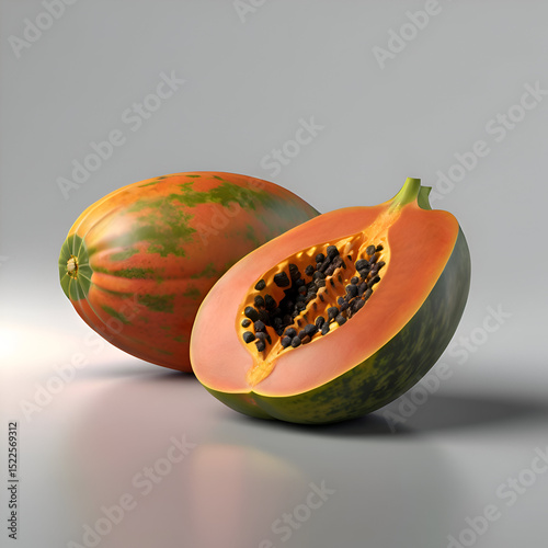 papaya fruit 3d render isolated on transparent white background