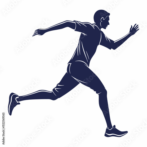 Silhouette of a runner demonstrating speed and motion against a bright white background for sports and exercise