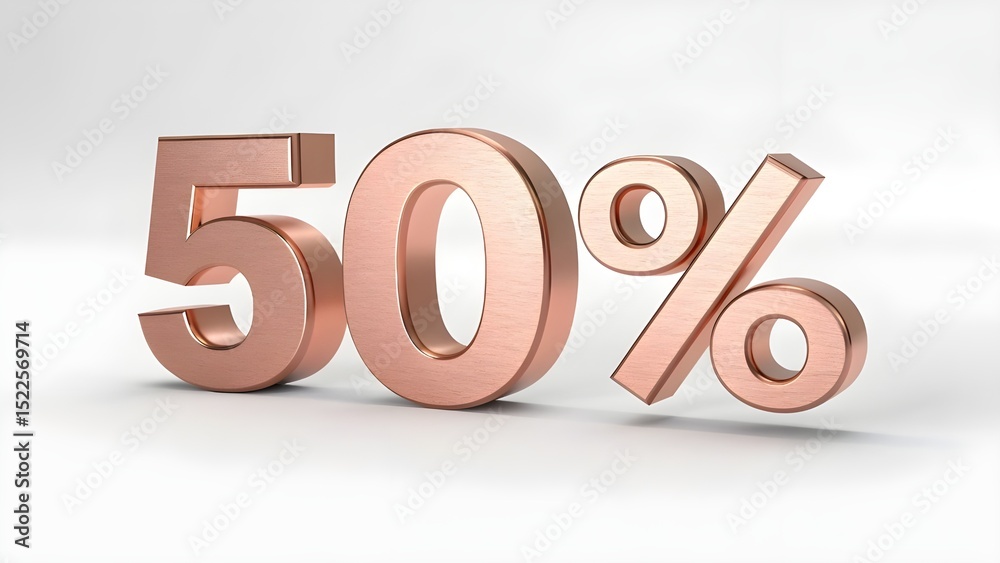 50% Off Sale 3D Rendered Copper Numbers for Discount Promotion 50% Off Sale 3D Rendered Copper Numbers for Discount Promotion