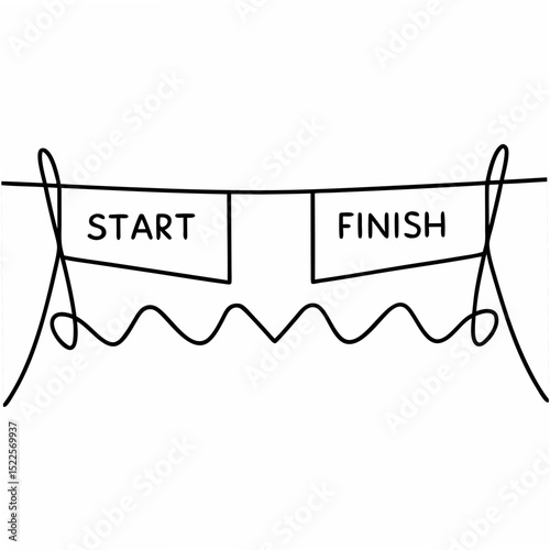 Abstract line art depicting start and finish flags symbolizing beginning and end concepts