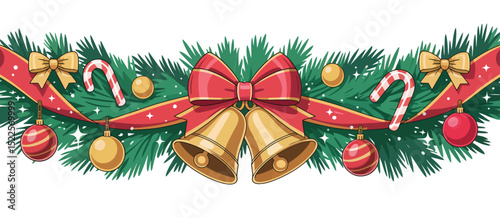 Festive Christmas Garland with Bells and Ornaments