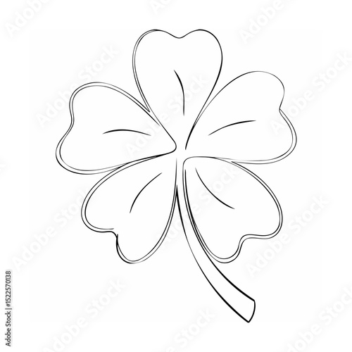 Simple black and white outline illustration of a five leaf clover plant for st patricks day