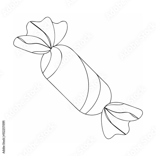 Simple outline illustration of a wrapped candy sweet in a monochrome black and white style