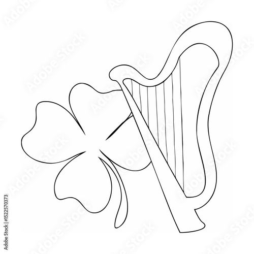 Outline of a clover and harp symbolizing irish culture and st patricks day