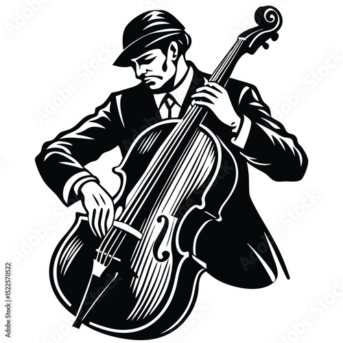 Man playing cello vector illustration black and white art silhouette