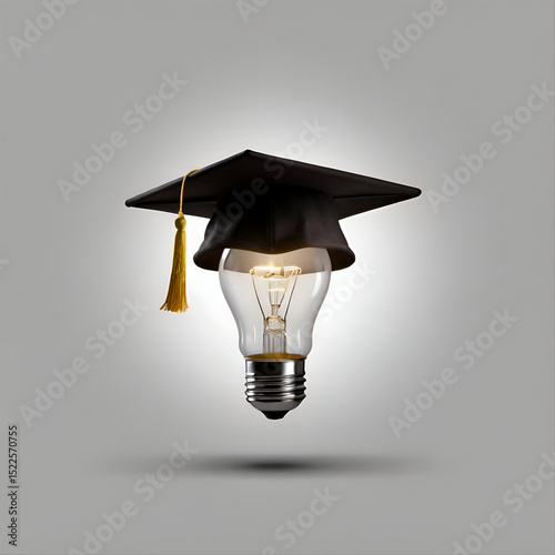 graduation cap and light bulb isolated on transparent white background