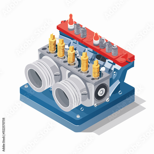 Detailed Isometric Illustration of a V-Type Internal Combustion Engine