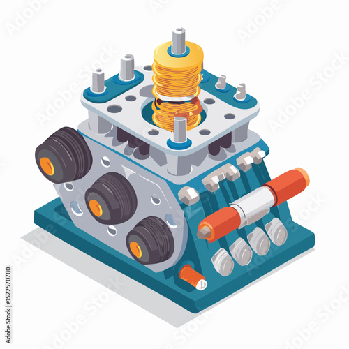 Isometric Illustration of a Detailed Internal Combustion Engine