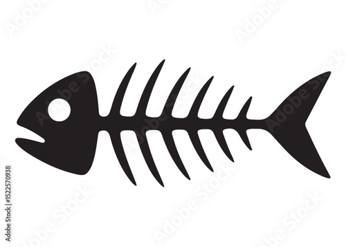 fish bone logo silhouette vector illustration, fish skeleton logo icon silhouette, fishbone silhouette swimming vector illustration, skeleton of fish vector silhouette logo design on white background