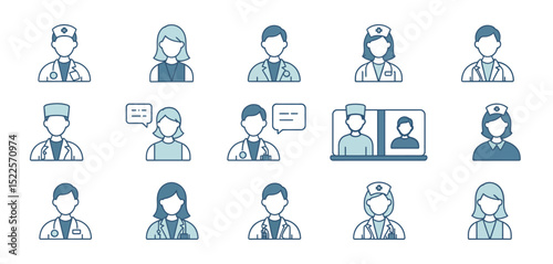Medical Professionals Icons Set Healthcare Workers Illustration