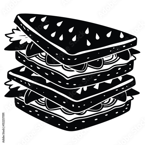 Delicious sandwich illustration food drawing black and white silhouette