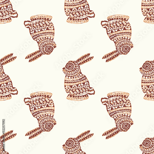 seamless pattern with brown theme silhouettes of a Rabbit textured pattern background.