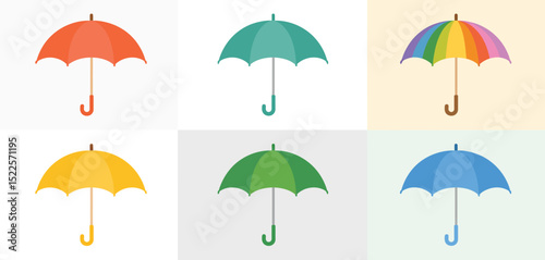 Six Colorful Umbrellas Collection Flat Design