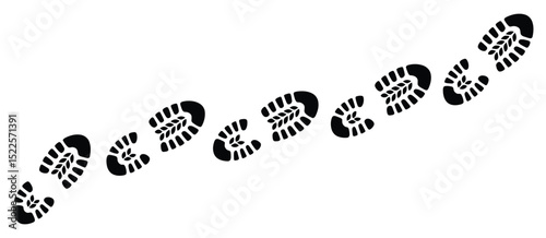 Black Boot Prints on White Background Trail Graphic