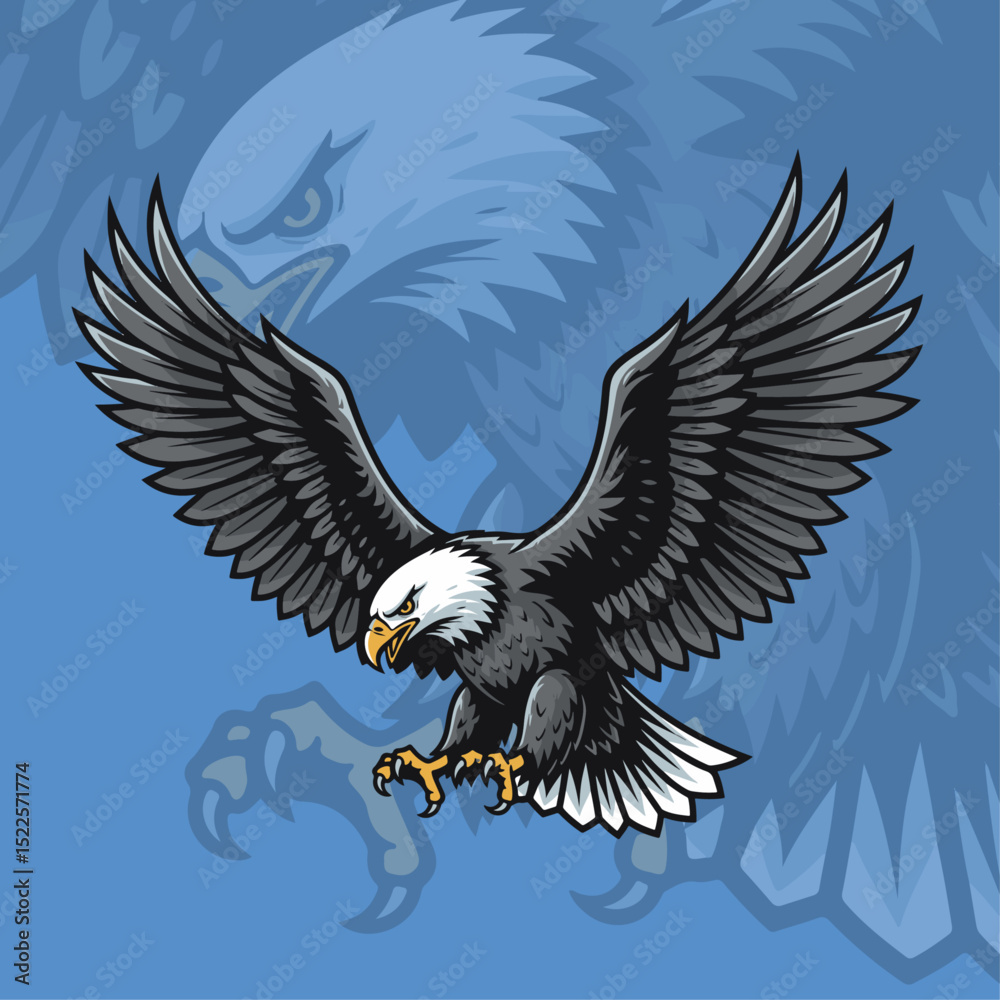 Obraz premium Majestic Bald Eagle in Flight Over Stormy Sky Inspiring Power and Freedom