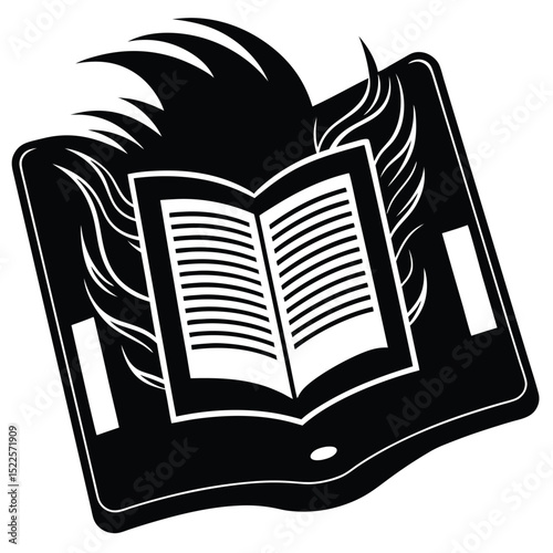 Ebook reader tablet with open book digital reading concept silhouette