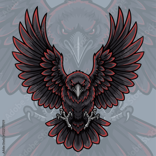 Majestic Black Eagle Soaring High Over Mountain Peaks and Sky