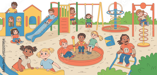 Happy Diverse Children Playing Together at a Playground