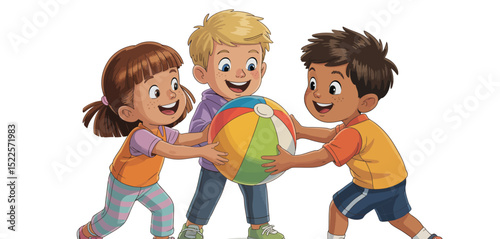 Happy Diverse Children Playing with Beach Ball