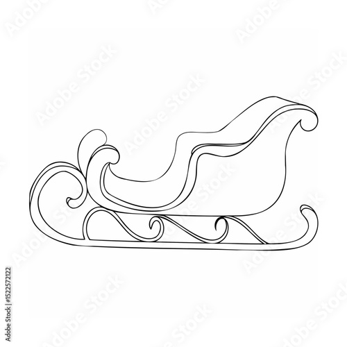 Simple and elegant black outline illustration of a christmas santa claus sleigh on white background