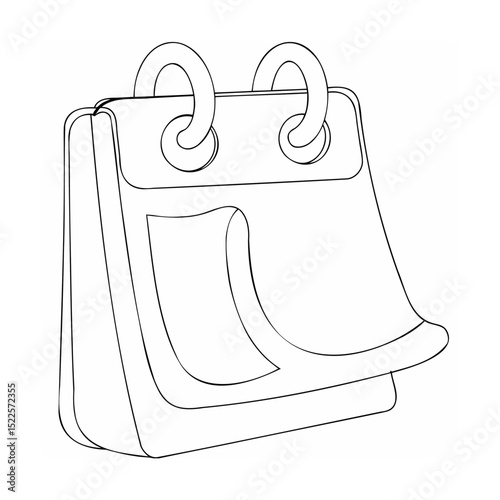 Simple black and white line drawing of a tear away desk calendar illustration for design.