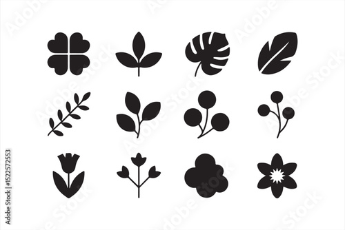 Minimalist floral vector pack with abstract leaves and blossoms for artistic botanical projects