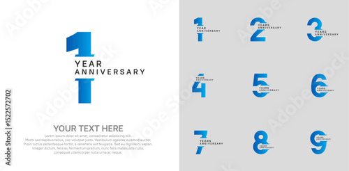 Anniversary logo set vector design, blue and black color for celebration event