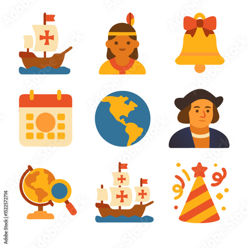 Columbus Day icons related to Thanksgiving, suitable for educational materials, websites, presentations, and promotional materials celebrating the holiday season.