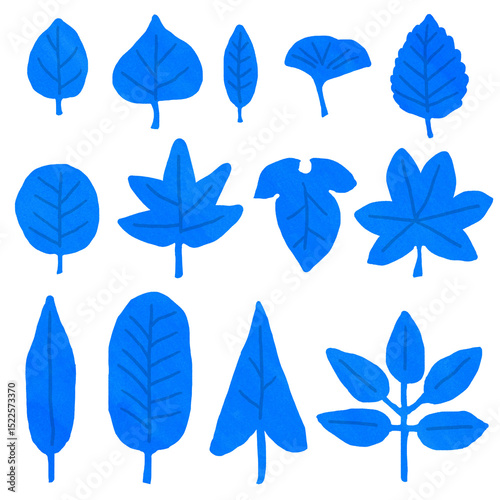Leaf　blue　アナログ質感　フリーハンド