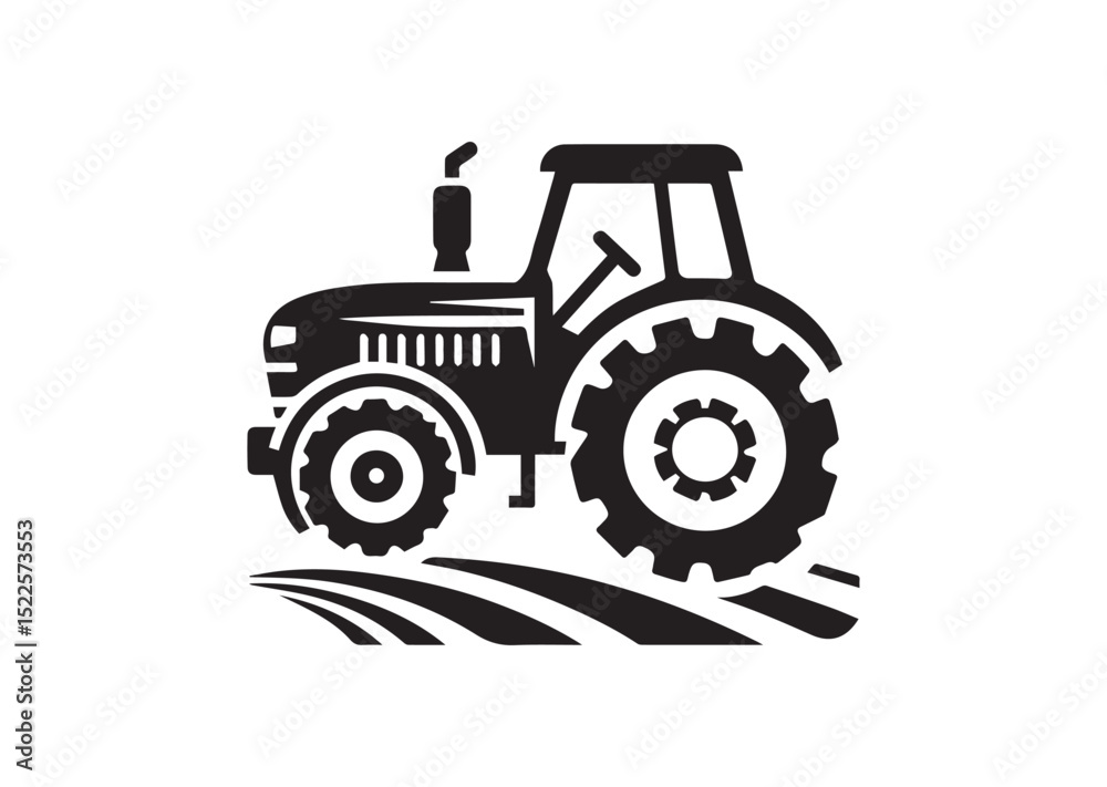 Obraz premium Tractor Icon, Tractor Silhouette Black vector white background