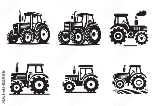 Tractor Icon Set, Tractor Silhouette Black vector white background