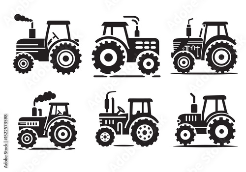 Tractor Icon Set, Tractor Silhouette Black vector white background