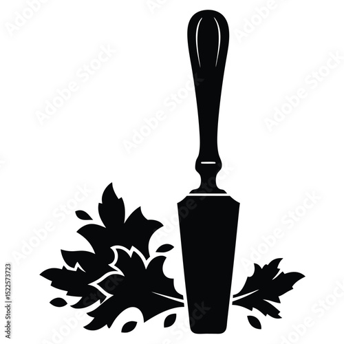 Black and white cake server with leaf design vector image silhouette