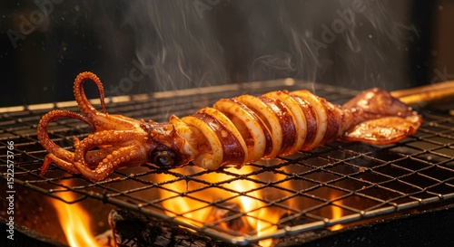 Grilled Squid on a Barbecue Grill
