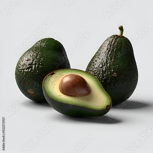 avocado 3d render isolated on transparent white background