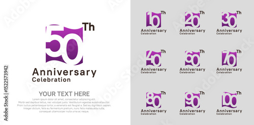 Anniversary logo set vector design, purple color for celebration event