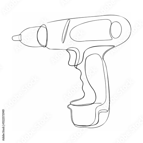 Minimalist one line drawing of a cordless power drill tool for construction projects