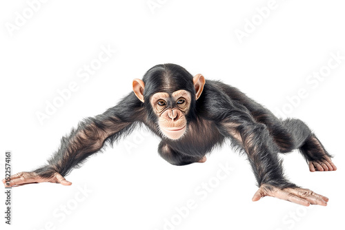 Young chimpanzee crawling forward, isolated on transparent background photo