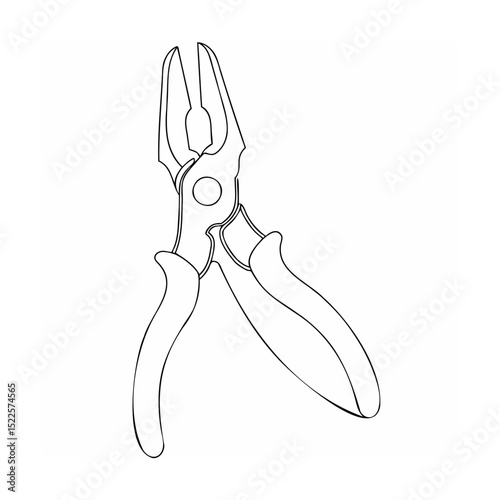 Line art illustration of pliers showing detail and design elements for repairing activities