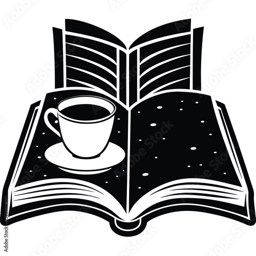 Reading book with coffee cup study time education knowledge silhouette