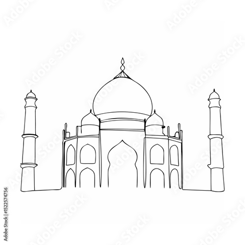 Elegant black and white line drawing of the taj mahal iconic landmark architecture